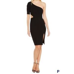Jill Jill Stuart black sexy sophisticated one shoulder cutout sheath dress
